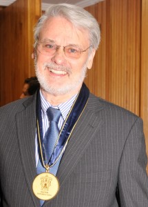Dr. Michael G. Moore with the medal at the award of Honorary Doctorate at University of Guadalajara